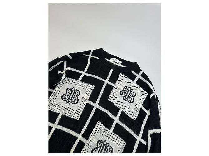 Vintage Balenciaga Leinen-Baumwoll-Pullover Schwarz Weiß M - Ansicht 5