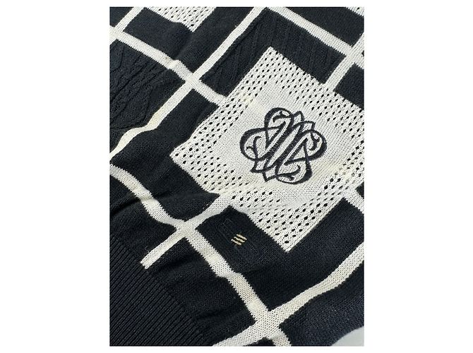 Vintage Balenciaga Leinen-Baumwoll-Pullover Schwarz Weiß M - Ansicht 7