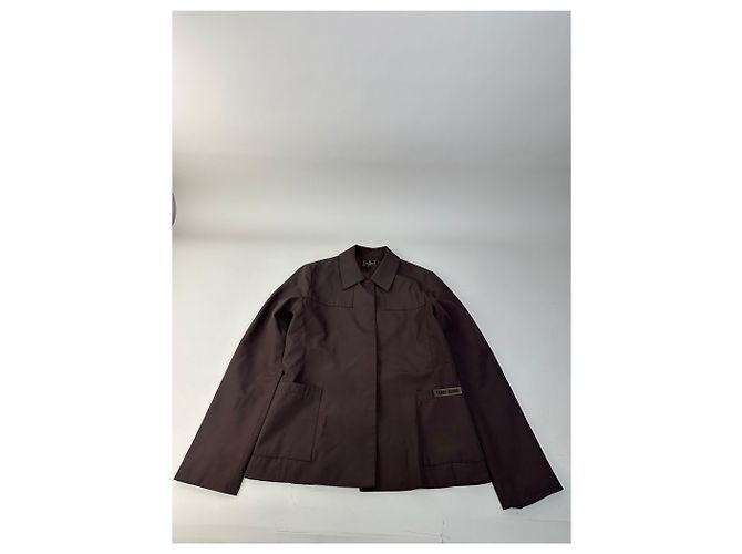 Vintage Fendi Jeans Nylon Jacke Dunkelbraun M - Ansicht 4