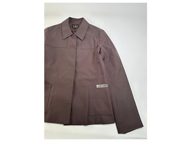 Vintage Fendi Jeans Nylon Jacke Dunkelbraun M - Ansicht 5