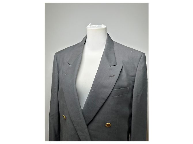 Vintage Dior Wool Blazer Gray Gold Buttons M Grey - view 13
