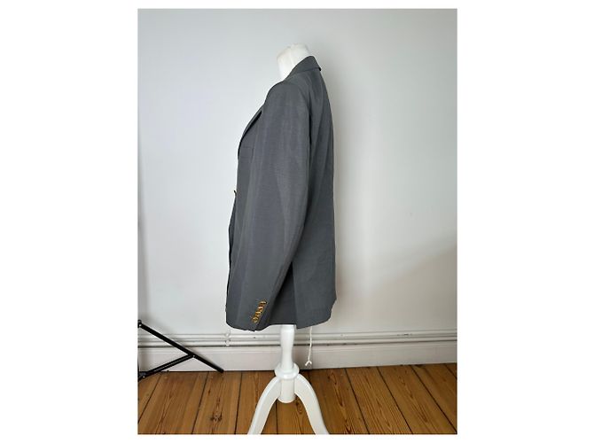 Vintage Dior Wool Blazer Gray Gold Buttons M Grey - view 3