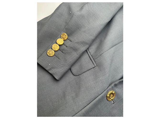 Vintage Dior Wool Blazer Gray Gold Buttons M Grey - view 6