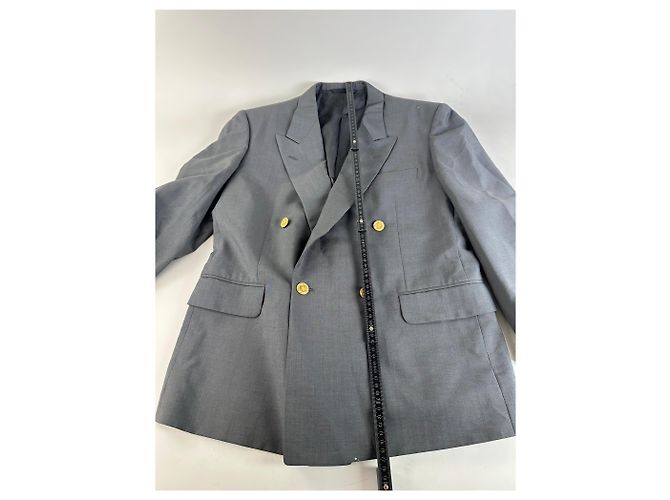 Vintage Dior Wool Blazer Gray Gold Buttons M Grey - view 9