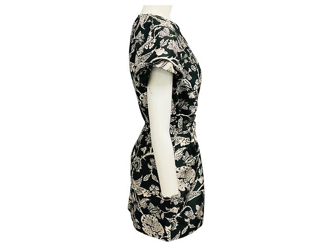 Isabel Marant Kurzärmeliges Mini-Seidenkleid mit Print Schwarz / Elfenbein - Ansicht 2