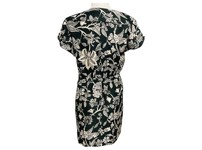 Isabel Marant Kurzärmeliges Mini-Seidenkleid mit Print Schwarz / Elfenbein - Ansicht 3