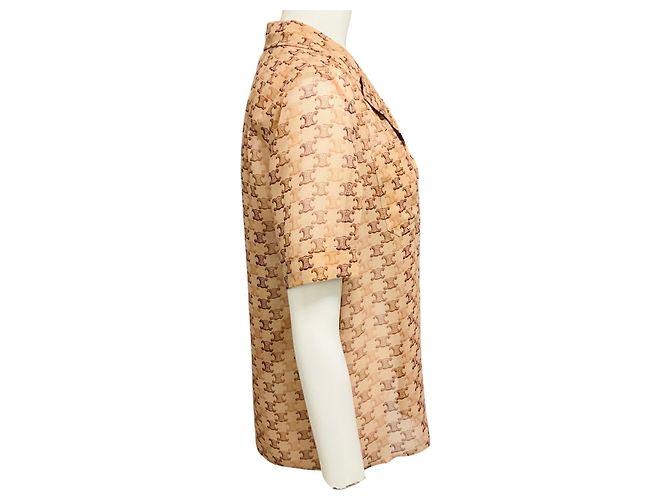 Céline Camicia da pigiama in georgette di seta con stampa logo monogramma Triomphe di Celine color Tan - vista 2