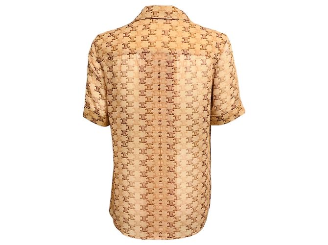 Céline Camicia da pigiama in georgette di seta con stampa logo monogramma Triomphe di Celine color Tan - vista 3