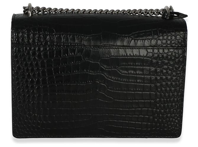 Borsa Medium Monogram Sunset in pelle di vitello nera con effetto coccodrillo Saint Laurent Nero - vista 2