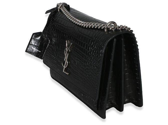 Borsa Medium Monogram Sunset in pelle di vitello nera con effetto coccodrillo Saint Laurent Nero - vista 3