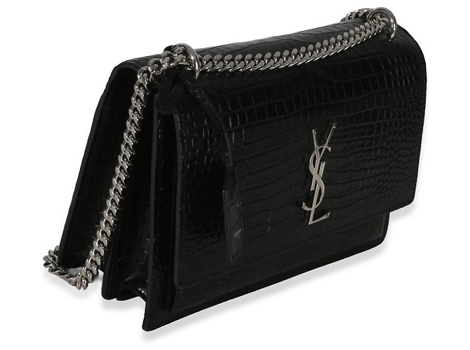 Borsa Medium Monogram Sunset in pelle di vitello nera con effetto coccodrillo Saint Laurent Nero - vista 4