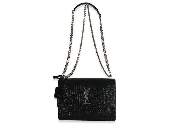 Borsa Medium Monogram Sunset in pelle di vitello nera con effetto coccodrillo Saint Laurent Nero - vista 5