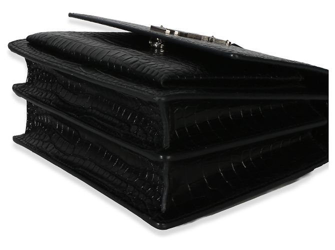 Borsa Medium Monogram Sunset in pelle di vitello nera con effetto coccodrillo Saint Laurent Nero - vista 6