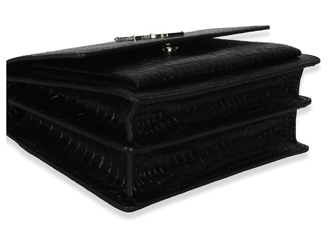 Borsa Medium Monogram Sunset in pelle di vitello nera con effetto coccodrillo Saint Laurent Nero - vista 7
