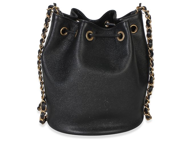 Borsa a secchiello Chanel Black Caviar Studded Deauville con coulisse Nero - vista 2