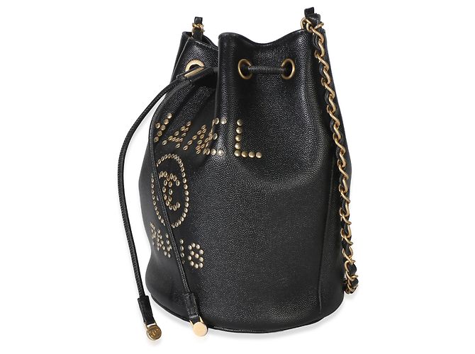 Borsa a secchiello Chanel Black Caviar Studded Deauville con coulisse Nero - vista 3