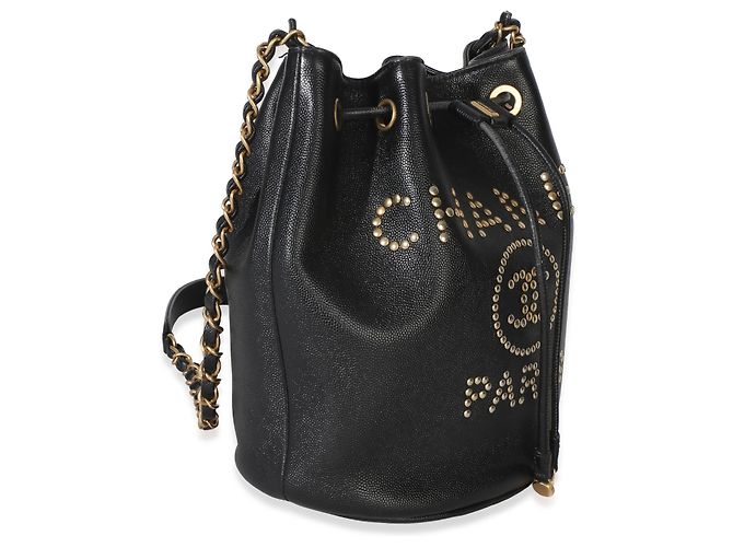 Borsa a secchiello Chanel Black Caviar Studded Deauville con coulisse Nero - vista 4