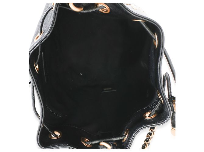 Borsa a secchiello Chanel Black Caviar Studded Deauville con coulisse Nero - vista 5