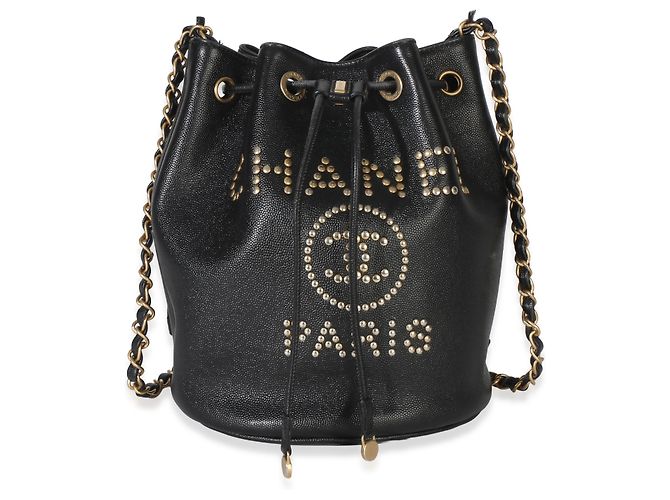 Borsa a secchiello Chanel Black Caviar Studded Deauville con coulisse Nero - vista 6