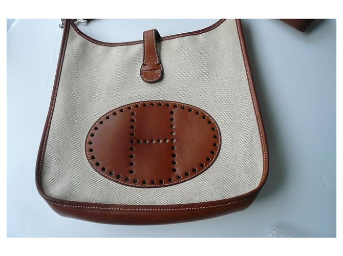 Borsa Hermès Evelyne 29 pelle Barénia e tela beige Marrone - vista 13