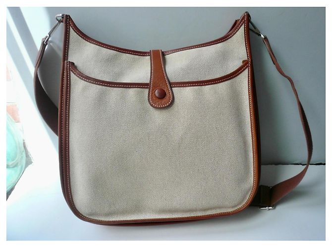 Borsa Hermès Evelyne 29 pelle Barénia e tela beige Marrone - vista 4