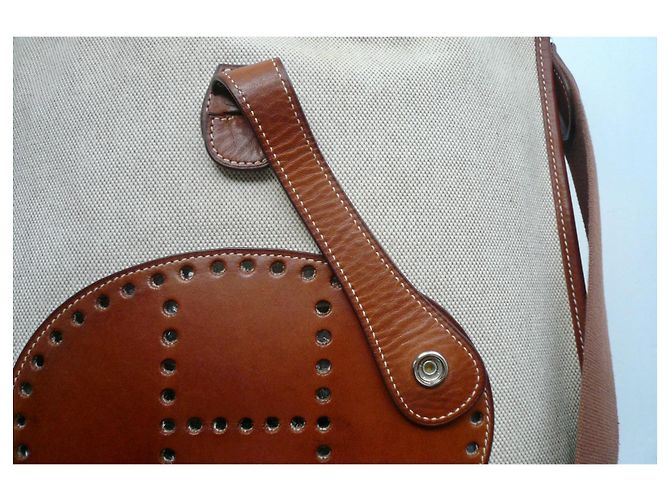 Borsa Hermès Evelyne 29 pelle Barénia e tela beige Marrone - vista 5