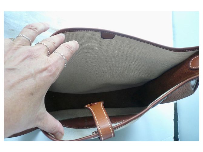 Borsa Hermès Evelyne 29 pelle Barénia e tela beige Marrone - vista 9