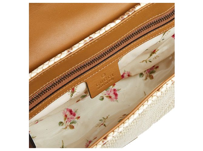 Gucci GG Marmont Borsa a Spalla Raffia e Pelle Beige - vista 2