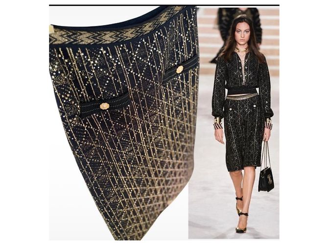 Chanel Métiers d’Art Gonna midi nera e oro Nero D'oro - vista 2