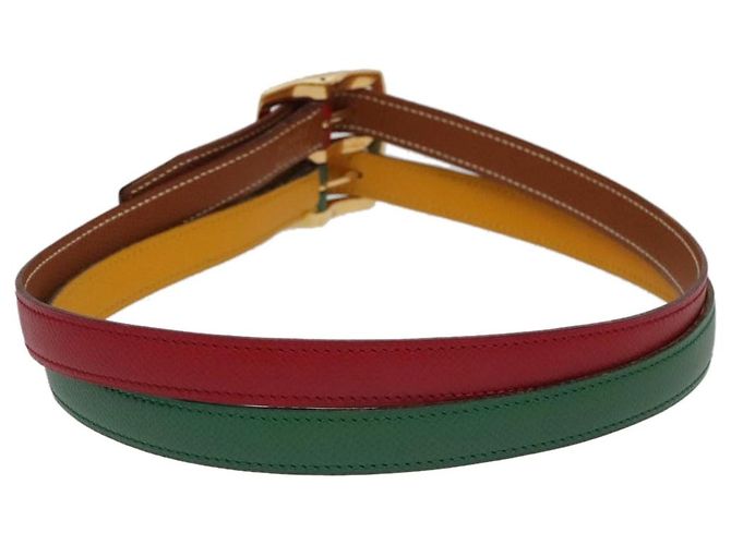 Hermès Hermes Gürtel Doppelsteckschließe Metall und Leder Mehrfarben - Ansicht 2