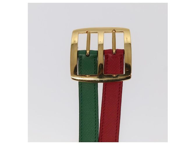 Hermès Hermes Gürtel Doppelsteckschließe Metall und Leder Mehrfarben - Ansicht 5