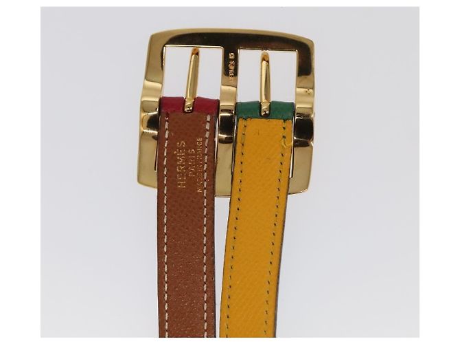 Hermès Hermes Gürtel Doppelsteckschließe Metall und Leder Mehrfarben - Ansicht 6