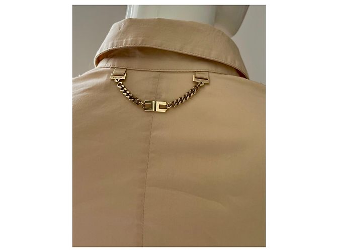 Camicia Elisabetta Franchi beige in cotone con volant e catena dorata - vista 5