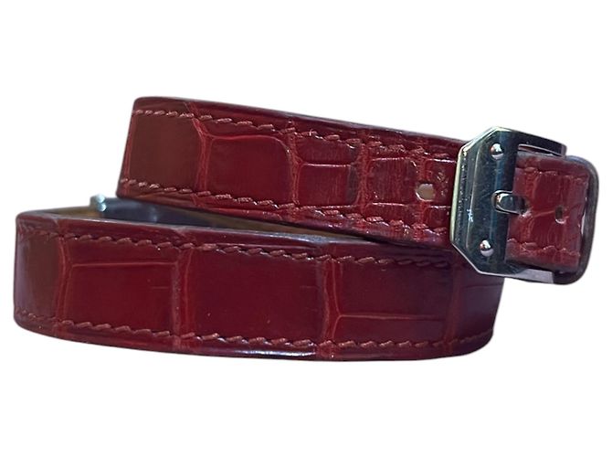Hermès Uhr aus Bordeaux Leder mit Doppelarmband - Ansicht 3