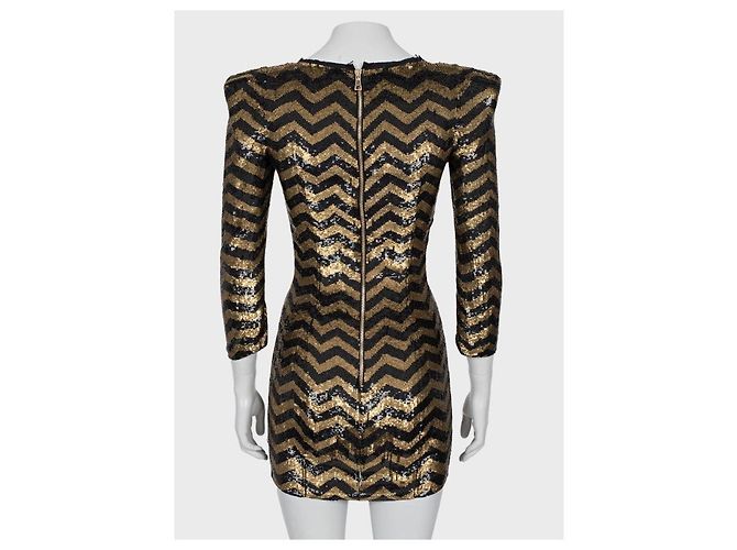 Balmain Striped Sequin Silk Mini Dress - Size S pre-owned - view 3