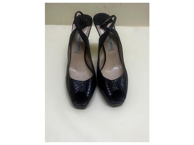 Jimmy Choo Slingback con Punta Aperta in Pelle Nera Goffrata Nero - vista 2