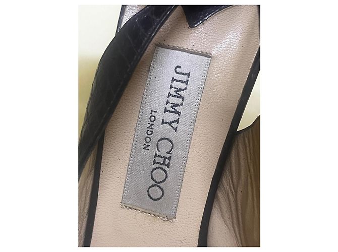 Jimmy Choo Slingback con Punta Aperta in Pelle Nera Goffrata Nero - vista 6
