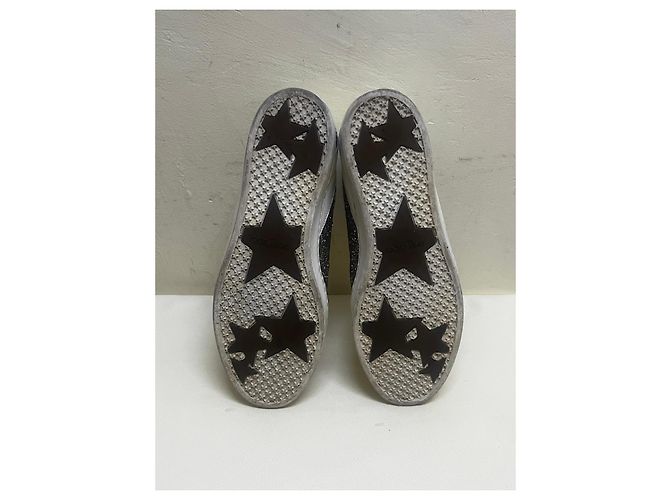 Jimmy Choo Baskets en cuir blanc et pailleté Métallisé - vue 10