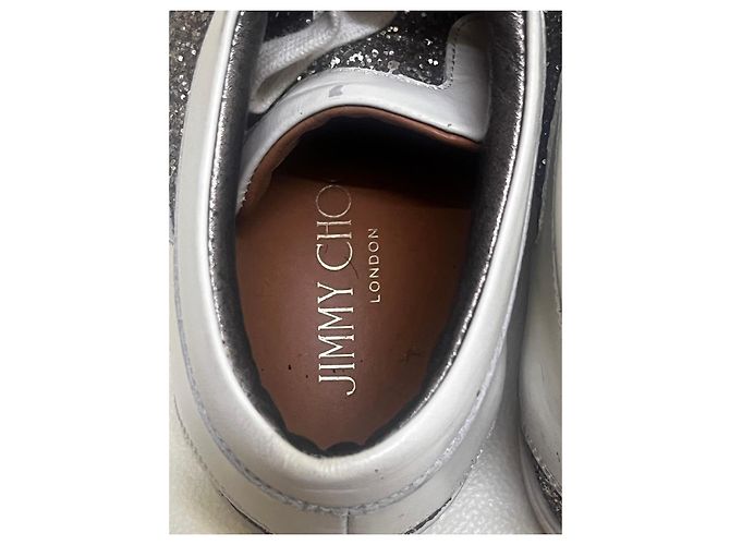 Jimmy Choo Baskets en cuir blanc et pailleté Métallisé - vue 11