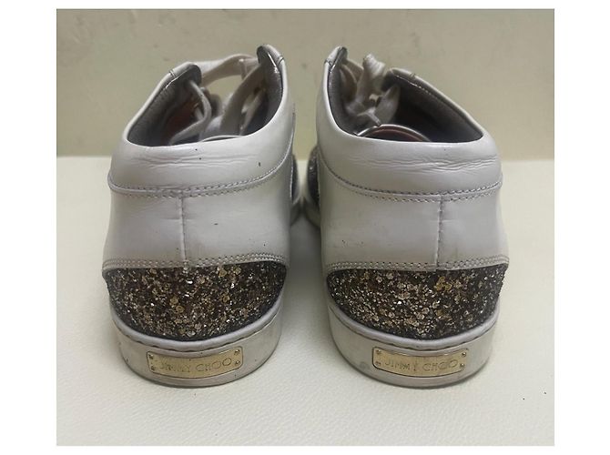 Jimmy Choo Baskets en cuir blanc et pailleté Métallisé - vue 4