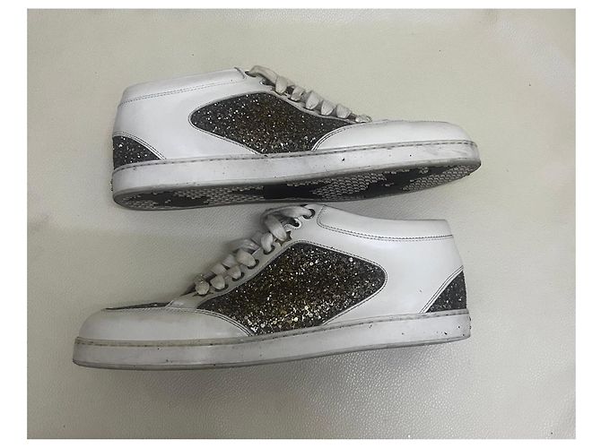Jimmy Choo Baskets en cuir blanc et pailleté Métallisé - vue 6