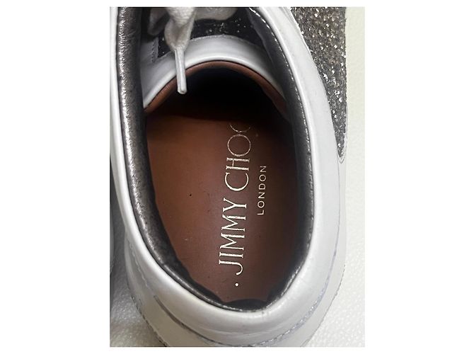 Jimmy Choo Baskets en cuir blanc et pailleté Métallisé - vue 7