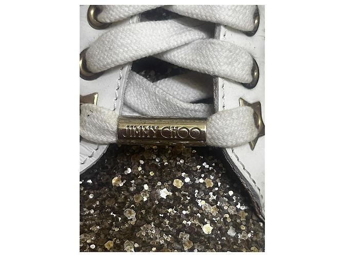 Jimmy Choo Baskets en cuir blanc et pailleté Métallisé - vue 8