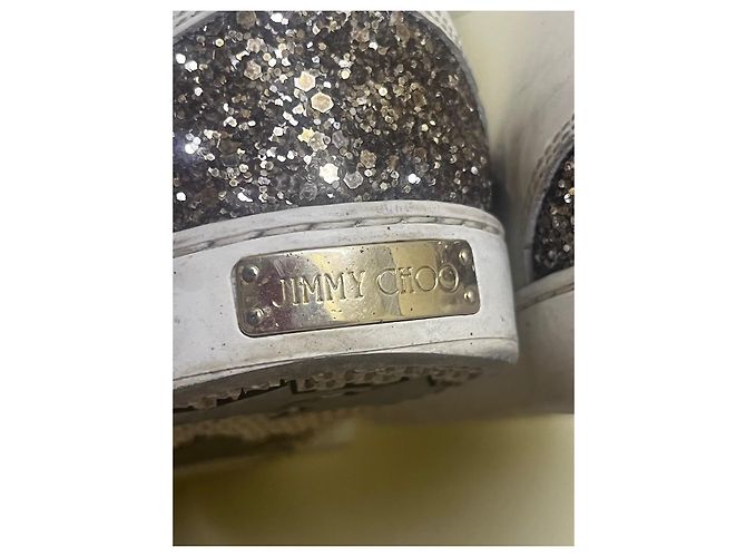 Jimmy Choo Baskets en cuir blanc et pailleté Métallisé - vue 9