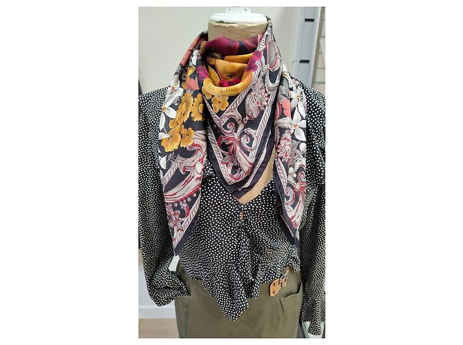 Dior Lenço de seda estampado com frutas e flores Marrom Preto Rosa Branco Vermelho Multicor Amarelo - vista 3