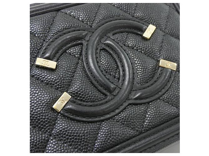 Borsa a tracolla Chanel 84452 in pelle di vitello granulata nera Nero - vista 4