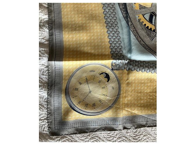 Breguet Seidentuch - Uhrenmechanismus Print Weiß Blau Grau Gelb - Ansicht 3