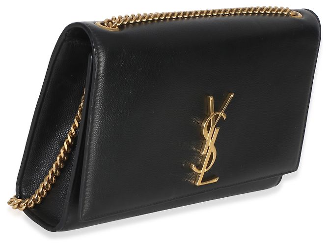 Borsa Saint Laurent Black Grain De Poudre Medium Kate Chain Nero - vista 4