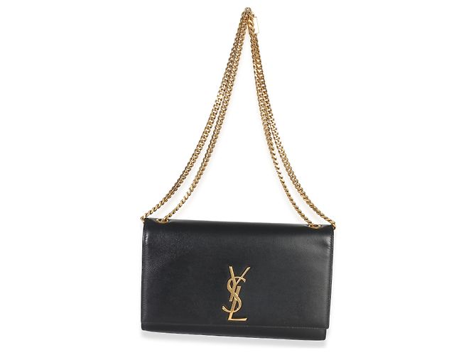 Borsa Saint Laurent Black Grain De Poudre Medium Kate Chain Nero - vista 5