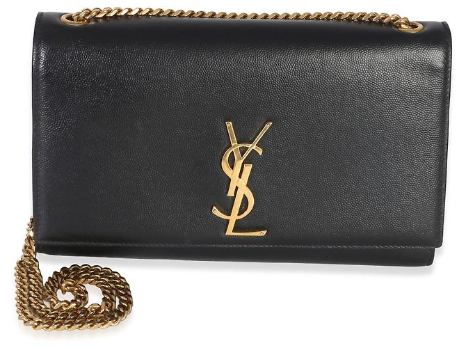 Borsa Saint Laurent Black Grain De Poudre Medium Kate Chain Nero - vista 8